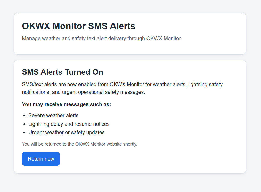 SMS activation success page