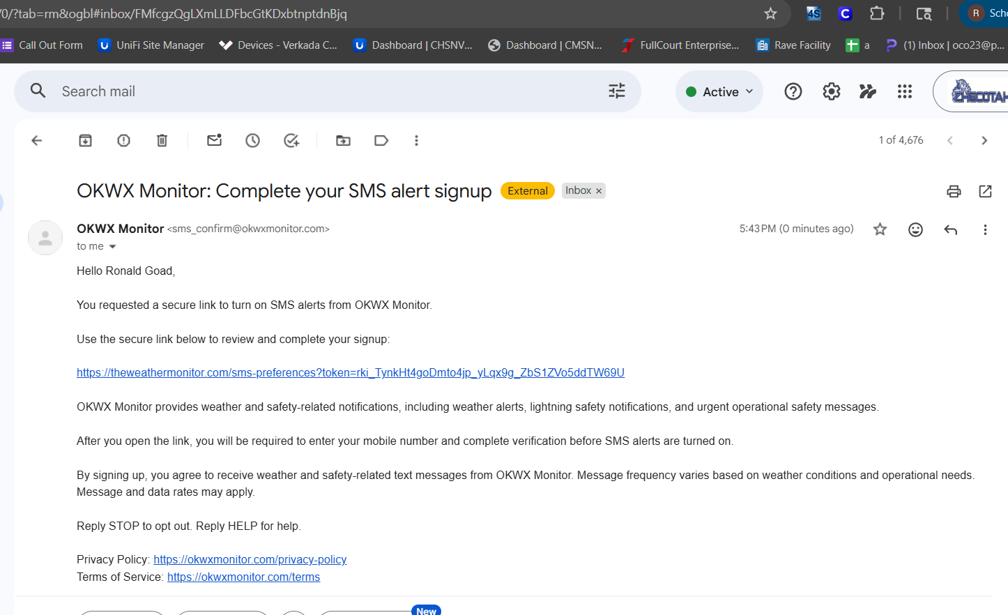 SMS invitation email